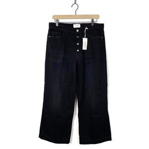 Frame Ali Wide Leg Crop Button Fly Black Jeans 31